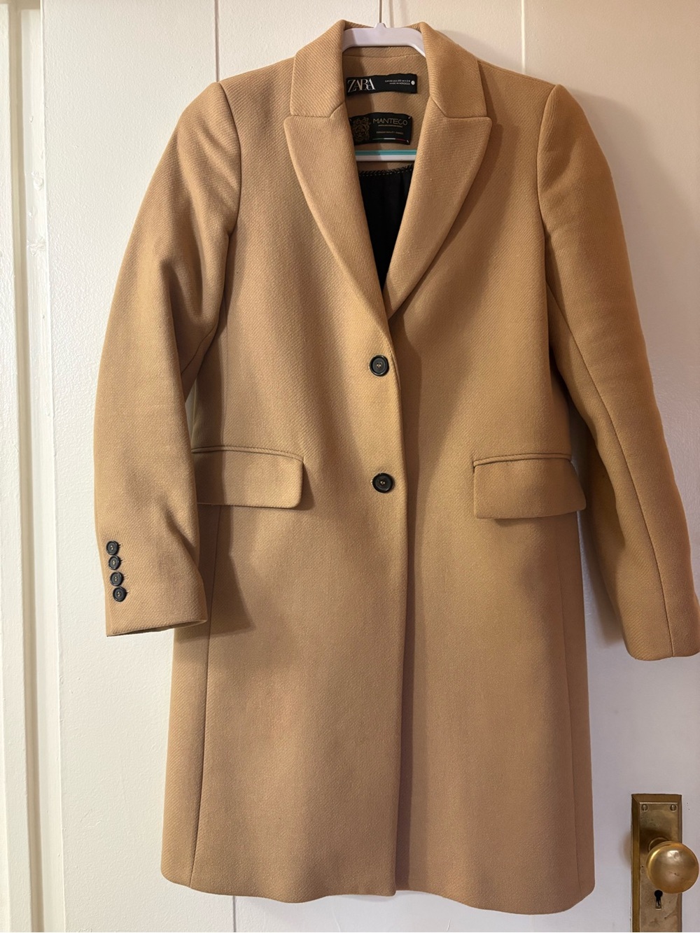 Zara Camel Single-Breasted Wool-Blend Trench Coat